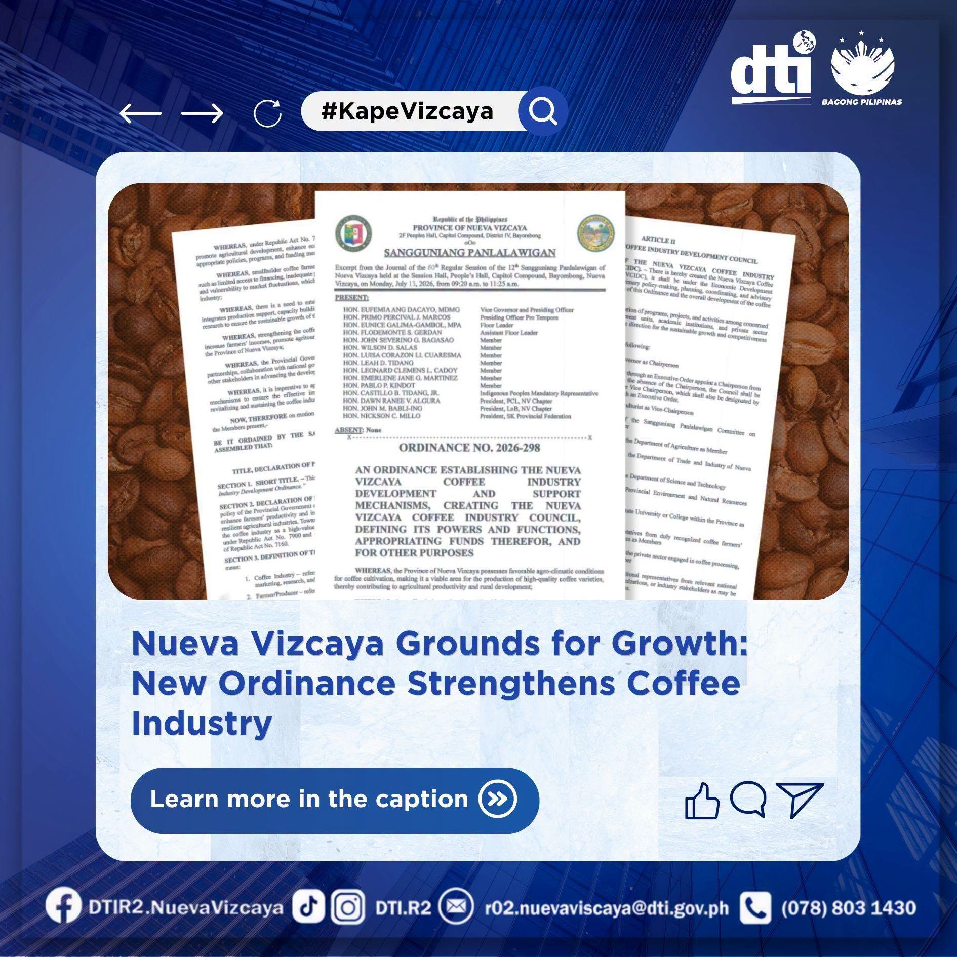 Nueva Vizcaya Strengthens Coffee Industry Through New Provincial Development Ordinance