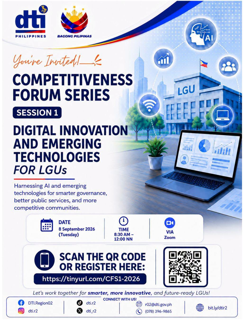 The Department of Trade and Industry Region 2 is set to hold the first session of its Competitiveness Forum Series on September 8, 2026, bringing together Local Government Units in Cagayan Valley to explore how artificial intelligence, digital tools, and emerging technologies can improve public services, government operations, and local competitiveness.